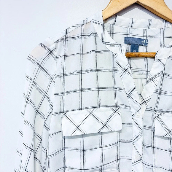 SEARS White & black plaid sheer blouse | Lightweight * - Picture 3 of 8